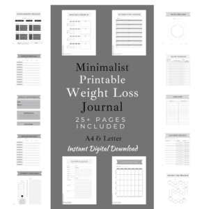 black and white Printable Minimalist Weight Loss Planner