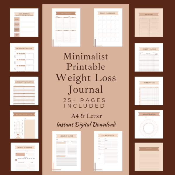 beige printable weight loss planner